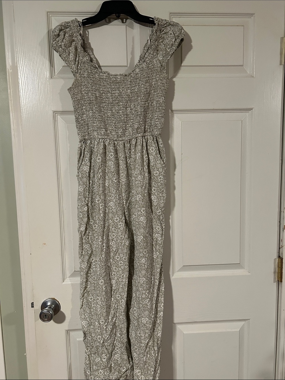 Jessica Simpson Olive Green Floral Smocked Jumpsuit